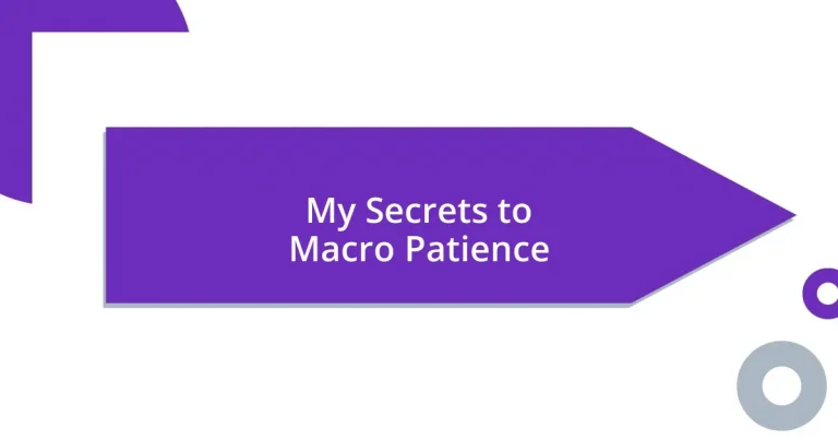 My Secrets to Macro Patience